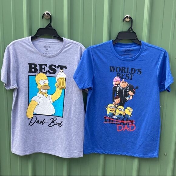 Men’s Minions & Home Simpson Graphic Father’s Day T-Shirts 2-Pack Size M - Picture 1 of 4